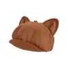 Sombrero Octagonal de Gamuza con Orejas de Gato para Mujer, Boina de Atmósfera de Moda Otoño e Invierno, Sombrero de Pintor Versátil para Adelgazar la Cara