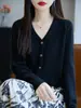 Suéter cárdigan tejido de cuello en V suave y cómodo para mujer 2026 Otoño e Invierno Nuevo estilo Casual Holgado Parte superior exterior y Camiseta de capa base