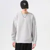 Sudadera de Cuello Redondo para Hombre, Marca de Tendencia Nueva Primavera y Otoño 2025, Top Casual Holgado, Color Sólido, Talla Grande, Camiseta Básica de Manga Larga