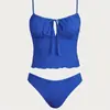 Moda Praia Novo Estilo para Mulheres, Conjunto de Duas Peças Verão com Estampa Xadrez, Esconde a Barriga, Emagrecimento, Estilo Japonês Fofo para Estudantes e Meninas Jovens, Conservador para Seios Pequenos