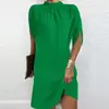 2025 Moda Feminina Transfronteiriça Europeia e Americana Nova Estação Independente da Amazon Moda Gola Redonda Solta Manga Morcego Vestido Gola Redonda
