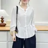 Especial 100 kg Nuevo Estilo Otoño para Mujeres de Tallas Grandes: Elegante y Sencilla Blusa Pequeña de Cuello en V con Cinturón para Mujer 0747