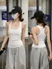 Top Regata Amarelo Limão com Gola Halter e Decote Quadrado para Mulheres, Peça de Verão, Estilo Esportivo, Yoga, Cobertura Lateral do Seio, Camada Base