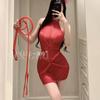 Body de Lencería Sexy y Atractivo con Cordones y Parches de Malla Transparente, Uniforme de Tentación que No se Quita Ropa de Dormir 1152