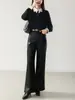 Vibe Vintage! Calças de Couro Sintético Melard de Perna Reta, Calças de Couro Slim-Fit de Alta Qualidade, Calças de Perna Larga Estreita para Mulheres G100903