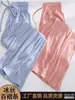 Pantalones de pierna ancha de seda helada para mujer, estilo fino de verano, talla petite, nuevo modelo 2026, talla grande, cintura alta, fluidos, pierna recta holgada, pantalones casuales