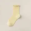 Calcetines de Verano Finos para Mujer con Bordes Fruncidos, Calcetines de Algodón de Malla Sin Costuras de Caña Media, Encaje Estilo Japonés Ins Tendencia Calcetines de Verano