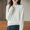 Suéter de Punto de Algodón Puro con Cuello Redondo para Mujer 2026 Otoño e Invierno Nuevo Estilo Color Sólido Holgado y Versátil Suéter Pulóver Suéter de Capa Base de Algodón Puro