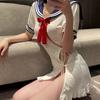 Lencería Sexy Tallas Grandes Sexy con Cordones Huecos Tentación Dulce y Linda Atuendo de Estudiante Minifalda Pura Traje Uniforme
