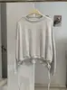 KEKEZOON Moletom com Cordão na Cintura Feminino Outono Estilo Coreano Moda Versátil Solto Manga Longa Cor Sólida Top 9315