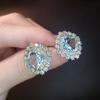 Pendientes de gemas cuadradas de colores, de gran venta transfronteriza, elegantes, a la moda para mujer, con microincrustaciones de circonita, imitación de turmalina y aguamarina, joyería para las orejas.