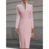 2026 Novo Estilo Europeu e Americano Amazon Slim Fit Cor Sólida Gola Alta Manga Longa Elegante Vestido para o Trabalho