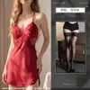 Hermosa Figura Nocturna Suave Sexy Bata de Noche para Mujeres Verano Estilo Delgado con Almohadillas en el Pecho Seda de Hielo Tentación Espalda Hermosa Habitación Privada Camisola de Encaje Bata de Noche