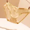 Roupa Íntima Sexy Transparente Feminina Renda Sedosa Cor Lisa Sem Costura Ultrafina Confortável Tentação Calcinhas Femininas com Laço Verão