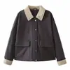 Ropa Nueva para Mujer Otoño e Invierno 2024 Chaqueta Casual con Solapa de Contraste Chaqueta Acolchada de Algodón Chaqueta Vintage con Costura Holgada Ropa Acolchada de Algodón para Mujer
