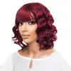 2024 Venda Quente Peruca Feminina Europeia e Americana Peruca Africana Cabelo Curto Cacheado Cor Vinho Franja Reta Ondas de Água Fibra Química Headset