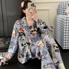 Nuevo cárdigan de otoño con cuello invertido, pijama de algodón nube para mujer, conjunto grande de felpa de dibujos animados lindo para casa