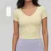 Ropa de Yoga de Alta Gama con Sensación de Segunda Piel, Cuello en V, Manga Corta para Mujer, Ropa Exterior de Alta Gama, Camiseta Deportiva Adelgazante, Ropa de Entrenamiento para Pilates y Fitness