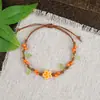 Pulsera de Cuerda Trenzada de Cerámica Fresca Estilo Viajero de Jingdezhen, Pulsera de Trébol de Cuatro Hojas, Joyería Artística Hecha a Mano, Venta al por Mayor para Atracciones Turísticas