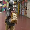 Mochila Nueva de Bloques de Color Otoñales, Casual y Versátil, Mochila Exterior de Gran Capacidad, Bolsa Deportiva Coreana con Cordón, Ligera