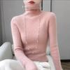 Suéter Básico Elegante de Lã Francesa Sem Costura Outono e Inverno Feminino, Gola Alta Slim Fit