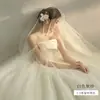 Véu de Noiva Transparente Camada Única de Cristal Coreano Liso Alta Definição Casamento Noiva Casamento Toque de Luxo Véu para Fotografia de Estúdio Peça Única