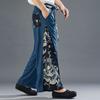 Pantalones Anchos de Pierna Larga con Estampado de Verano Estilo Nacional Vintage Estampado de Algodón y Lino Casual para Hombre Pantalones Holgados Finos con Cintura Holgada