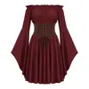 Vestido Medieval Renacentista con Mangas de Campana Descubiertas y Falda Ajustada a la Cintura, Disfraz de Escenario para Cosplay de Halloween