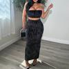 41699 Comercio Exterior Transfronterizo Nueva Moda Femenina Tendencia Popular Top Corto con Hilos Brillantes Conjunto de Vestido Tubo Sexy Europeo y Americano
