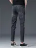 Jeans negros y grises de Tencel de alta gama, corte cropped, ajustados, elásticos, pantalones casuales finos para otoño para hombre