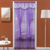 Cortina de porta de renda transparente à prova de mosquitos para verão, para quarto, privacidade em casa, camada dupla, sem furar, cortina divisória decorativa para todas as estações