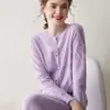 Cárdigan de punto de cachemira para mujer con bucles de toalla tridimensionales, nuevo estilo otoño e invierno, cuello redondo, cómodo, color liso, elegante, abrigo de manga larga