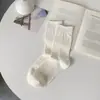 Trébol de Cuatro Hojas de Verano~ Calcetines de Malla Hueca Color Blanco Crema para Mujer, Calcetines Transpirables Finos de Media Pantorrilla, Calcetines Holgados de Algodón Puro sin Costuras