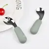 Talheres Infantis para Bebês e Crianças Garfo e Colher de Aço Inoxidável 316 Cabo Curto Garfo para Bebê Colher de Alimentação Alimento Complementar para Bebês Colher Curva