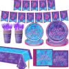 Nuevas Decoraciones de Fiesta de Cumpleaños Temáticas de Telaraña Azul y Morado de Amazon, Banderines, Platos de Papel y Vajilla