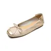 Zapatos planos de piel de oveja para mujer estilo francés con lazo, suela suave, corte bajo, elegantes y adecuados para ir al trabajo, zapatos de ballet