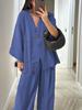 2025 Estación Independiente Europea y Americana Nueva Moda Transfronteriza Top Holgado de Mujer con Cuello en V y Pantalones de Pierna Ancha Traje Casual