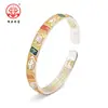 Pulsera Sólida Abierta Gato de la Suerte Plata Pura 9999 Esmalte Chapado en Oro Gato de la Suerte Palabras Auspiciosas Pulsera de Plata Estilo Chino Regalo