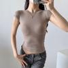 2024 Camiseta de manga corta cepillada extremadamente sin costuras Nueva Europea y Americana para mujer, sensación desnuda, delgada, elástica