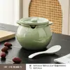 Recipiente para Gordura de Porco Pote de Óleo de Cozinha Pote de Cerâmica Doméstico com Tampa Resistente a Altas Temperaturas Grande Pote para Temperos de Óleo de Pimenta