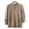 Nueva Camiseta Térmica de Punto de Cachemira para Otoño e Invierno Moda Versátil para Viajes de Negocios Color Sólido Cuello Medio Alto Cremallera Cálida para Hombre