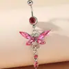 E-commerce Transfronteiriço Popular Unha do Umbigo com Zircônia Incrustada de Borboleta Moda Anel do Umbigo Joia Longa para Piercing no Umbigo de Aço Inoxidável