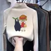 Camada base feminina com gola alta e forro de fleece, novo estilo outono/inverno 2026, camiseta interna de manga comprida, top com forro de fleece para crianças mais velhas