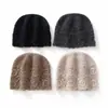 Gorro de Cachemira para Mujer 100% Cachemira Pura Ganchillo Calado Flor Baotou Cara Pequeña Cálido Encaje Flor Tejido