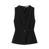 Atacado de Roupas Femininas Transfronteiriças Estilo Europeu e Americano 2026 Primavera Nova Moda Elegante Top Sem Mangas Acinturado com Cinto
