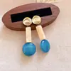 Novos brincos redondos geométricos de resina com agulha de prata estilo chinês, brincos de design único, brincos versáteis para o dia a dia, atacado