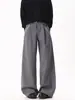 Pantalones Casuales Largos de Pierna Ancha Sueltos con Pliegues, Estilo Old Money, Parche a Cuadros, Dobladillo Curvo Negro para Hombre, Marca de Moda