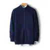 Otoño Invierno Nuevo Grueso Pesado 100% Lana Cárdigan para Hombre Cuello Alto Cremallera con Bolsillos Prendas de Punto Suelto Suéter Moderno