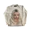 Moletom de gola redonda com estampa escura de personalidade transfronteiriça ins europeu e americano, camiseta de manga comprida, pulôver, jaqueta vintage, tendência de rua
