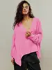 Sudadera Casual de Waffle con Cuello en V y Mangas Off-Shoulder, Marca de Moda Amazon, Estilo Deportivo Perezoso Europeo y Americano, Tops Sueltos para Otoño e Invierno